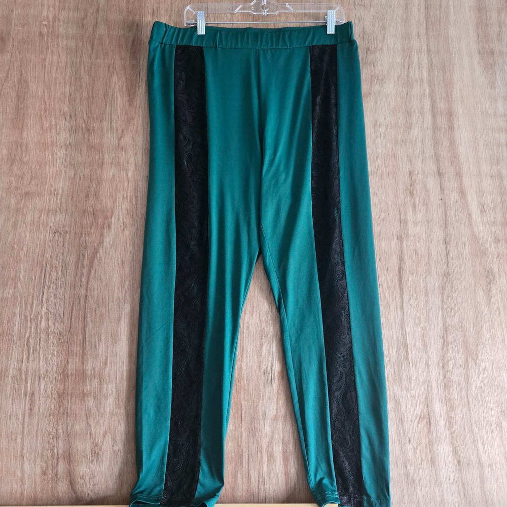 Green Lace Insert Leggings Plus Size 3XL High Waisted Stretch Pants Alt Fashion